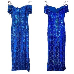 Fashion 1001 Nights vintage sequin dress y2k prom gown maxi blue size 5/6